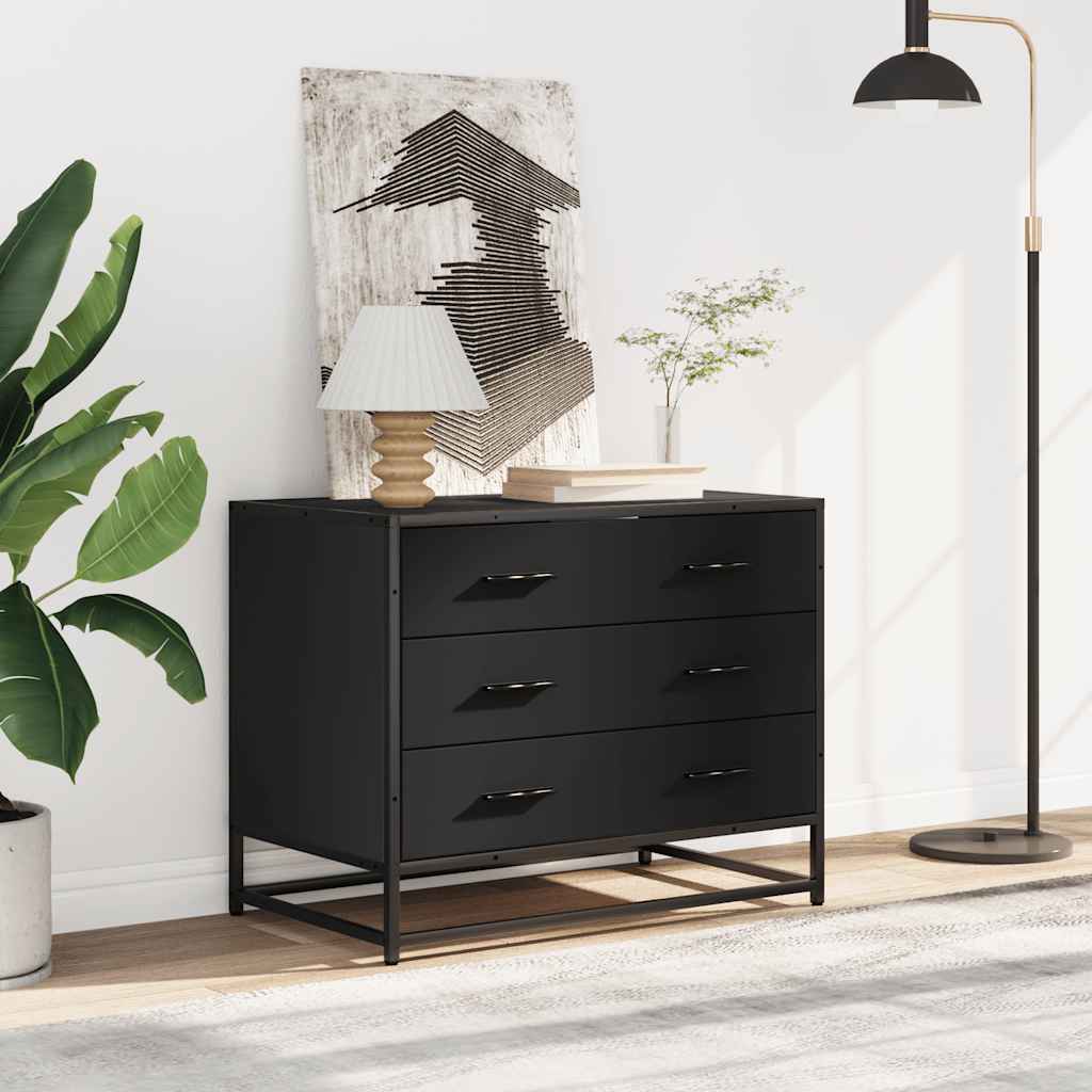 Black Engineered Wood Drawer Cabinet 70x41x56 cm