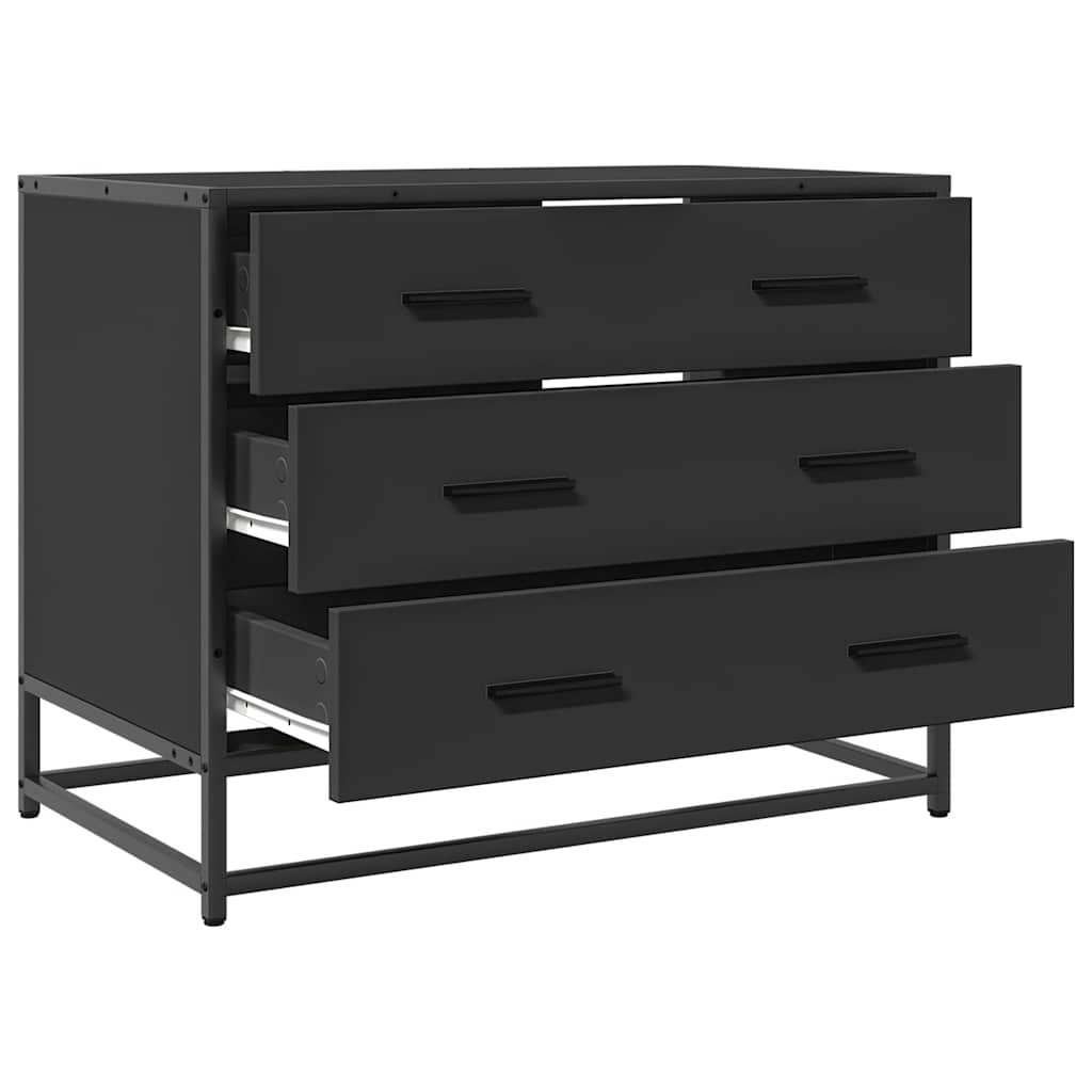 Black Engineered Wood Drawer Cabinet 70x41x56 cm