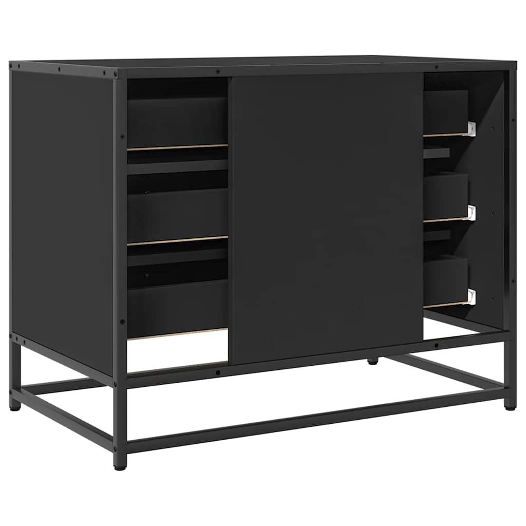 Black Engineered Wood Drawer Cabinet 70x41x56 cm