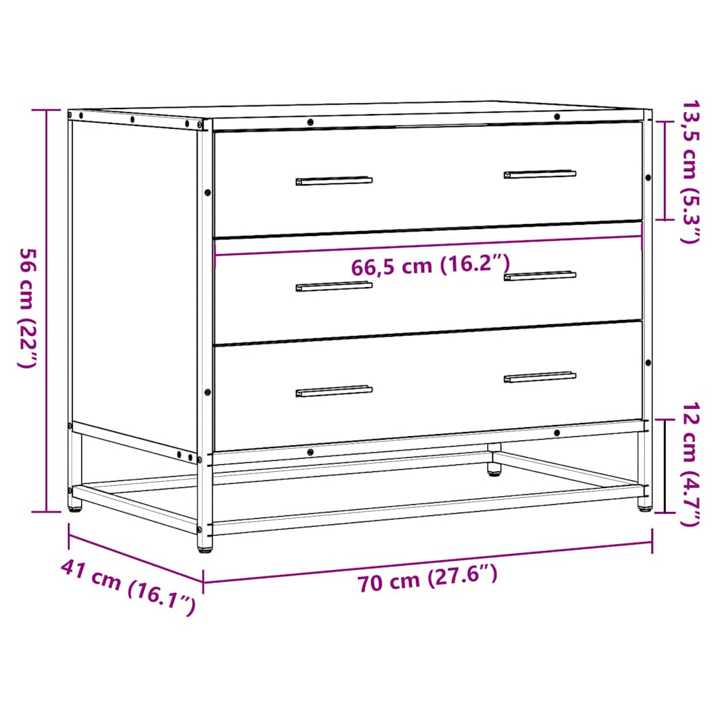 Black Engineered Wood Drawer Cabinet 70x41x56 cm