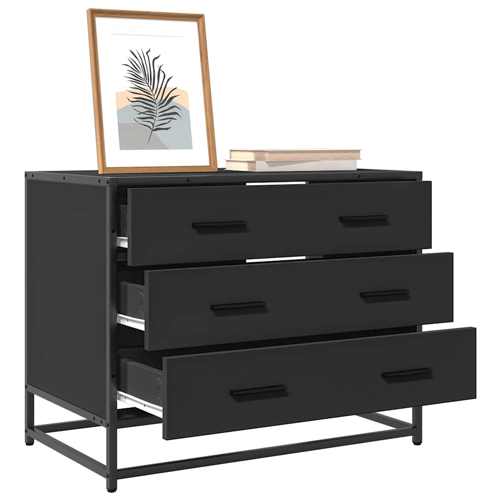 Black Engineered Wood Drawer Cabinet 70x41x56 cm