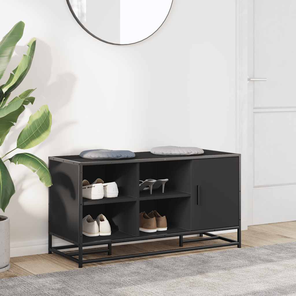 Black Shoe Bench - Engineered Wood & Metal 100x40x53.5 cm