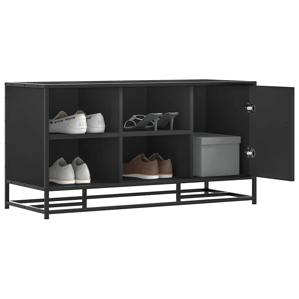 Black Shoe Bench - Engineered Wood & Metal 100x40x53.5 cm
