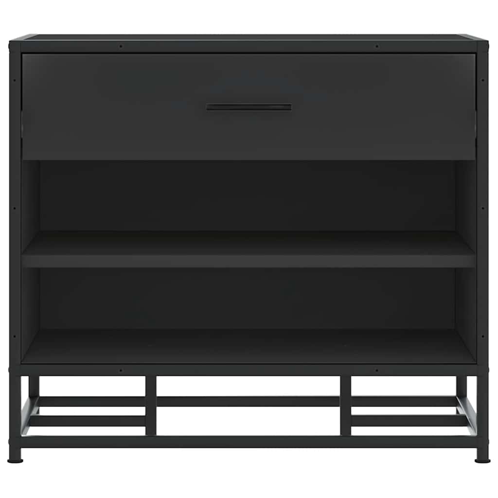 Stylish Black Shoe Bench: 60x40x53.5 cm Wood & Metal Design