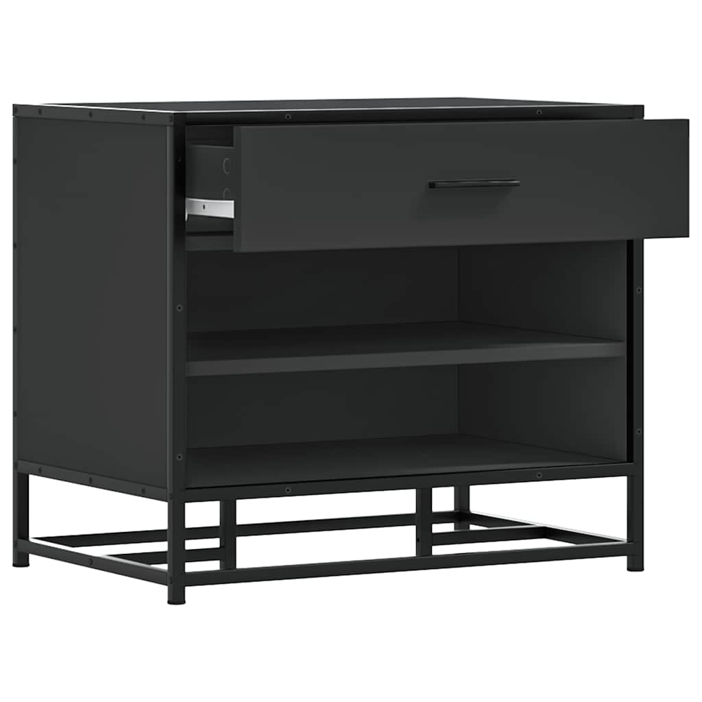 Stylish Black Shoe Bench: 60x40x53.5 cm Wood & Metal Design