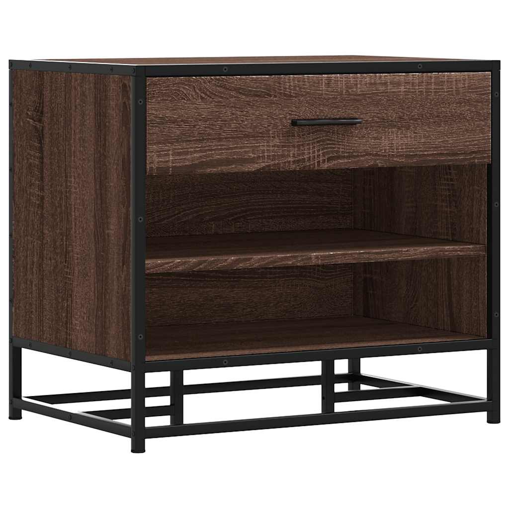 Brown Oak Shoe Bench 60x40x53.5 cm | Engineered Wood & Metal