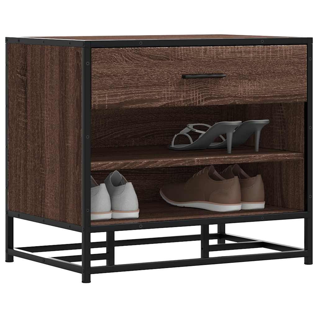 Brown Oak Shoe Bench 60x40x53.5 cm | Engineered Wood & Metal