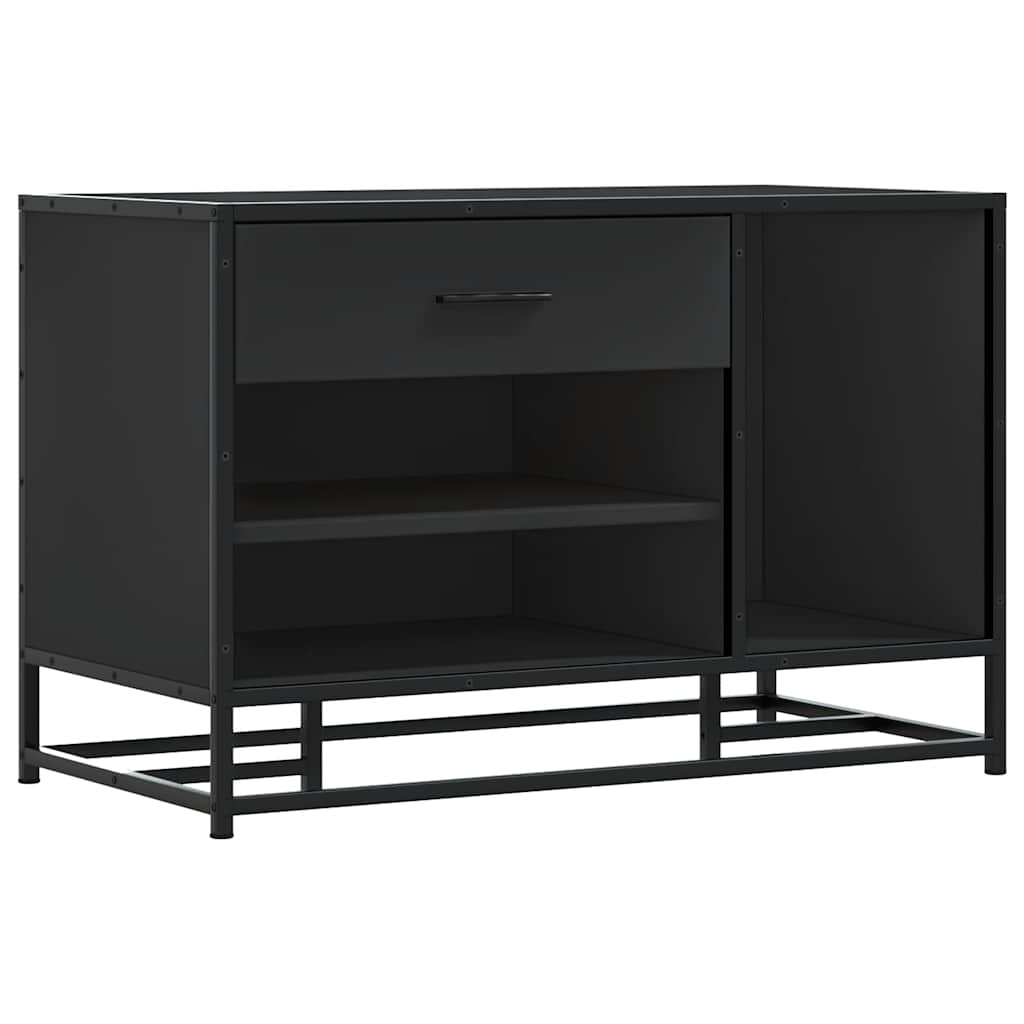 Sleek Black Shoe Bench, Engineered Wood & Metal, 80x40x53.5 cm