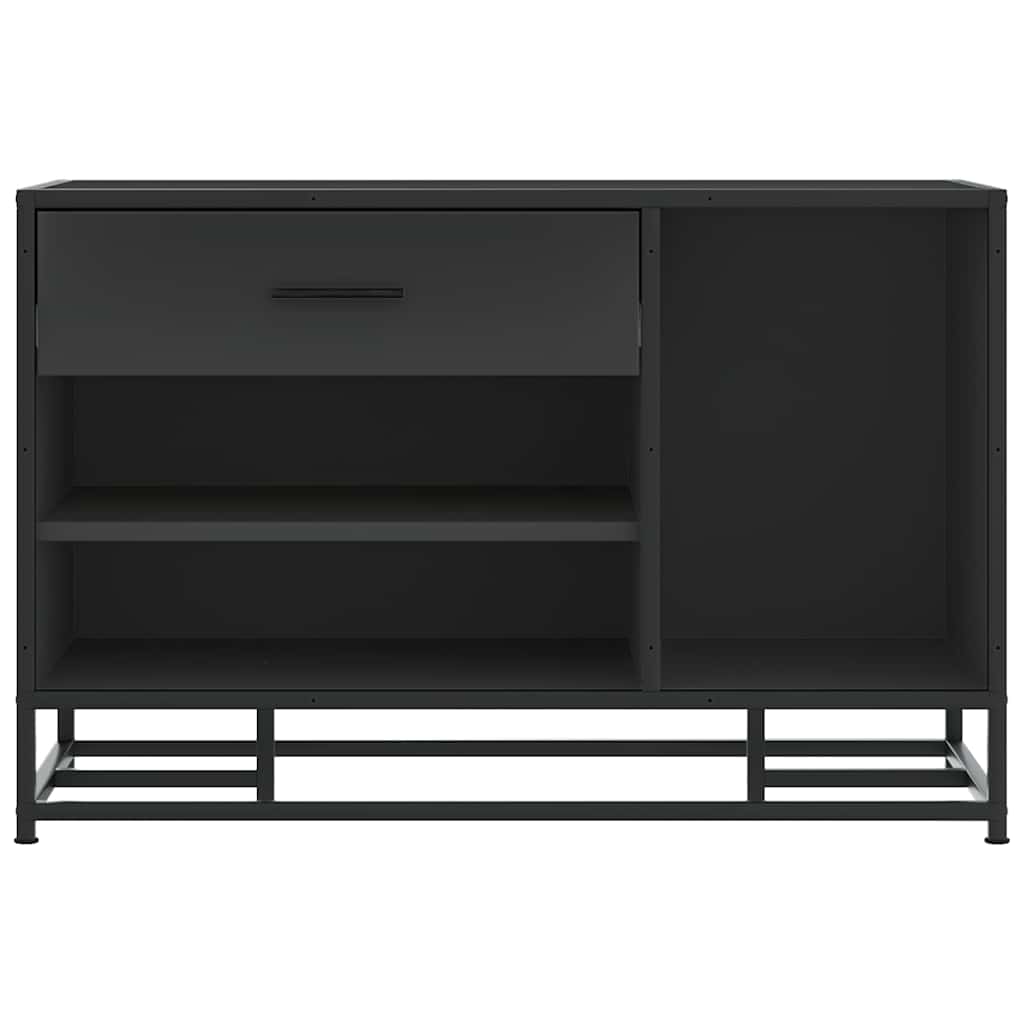 Sleek Black Shoe Bench, Engineered Wood & Metal, 80x40x53.5 cm