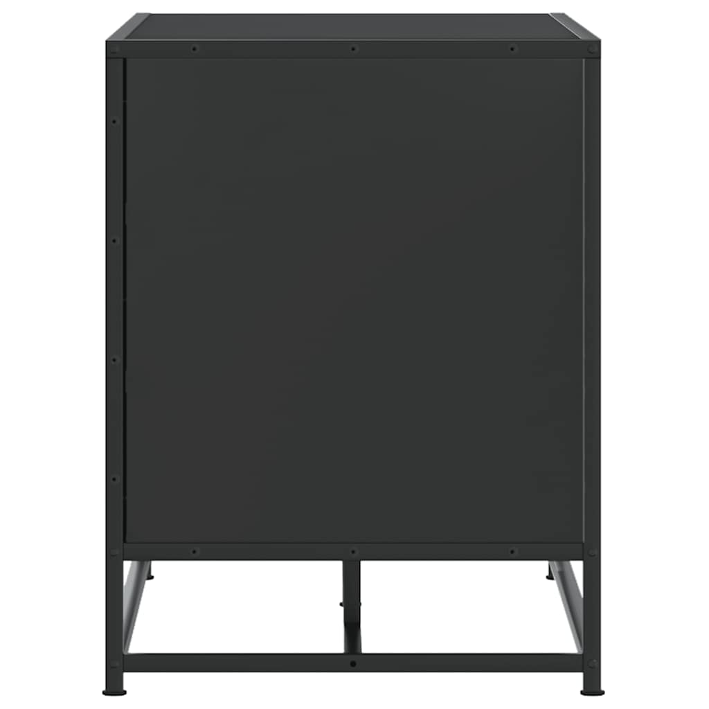Sleek Black Shoe Bench, Engineered Wood & Metal, 80x40x53.5 cm