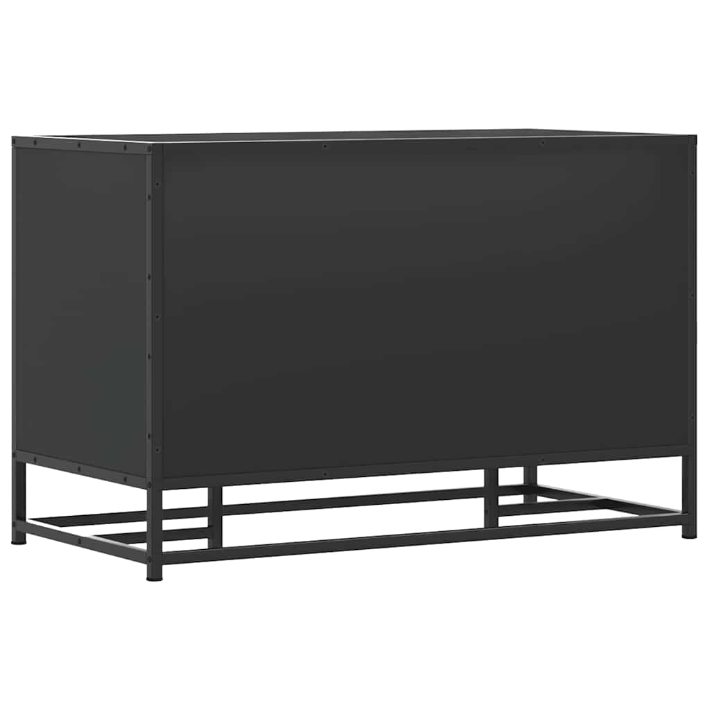 Sleek Black Shoe Bench, Engineered Wood & Metal, 80x40x53.5 cm