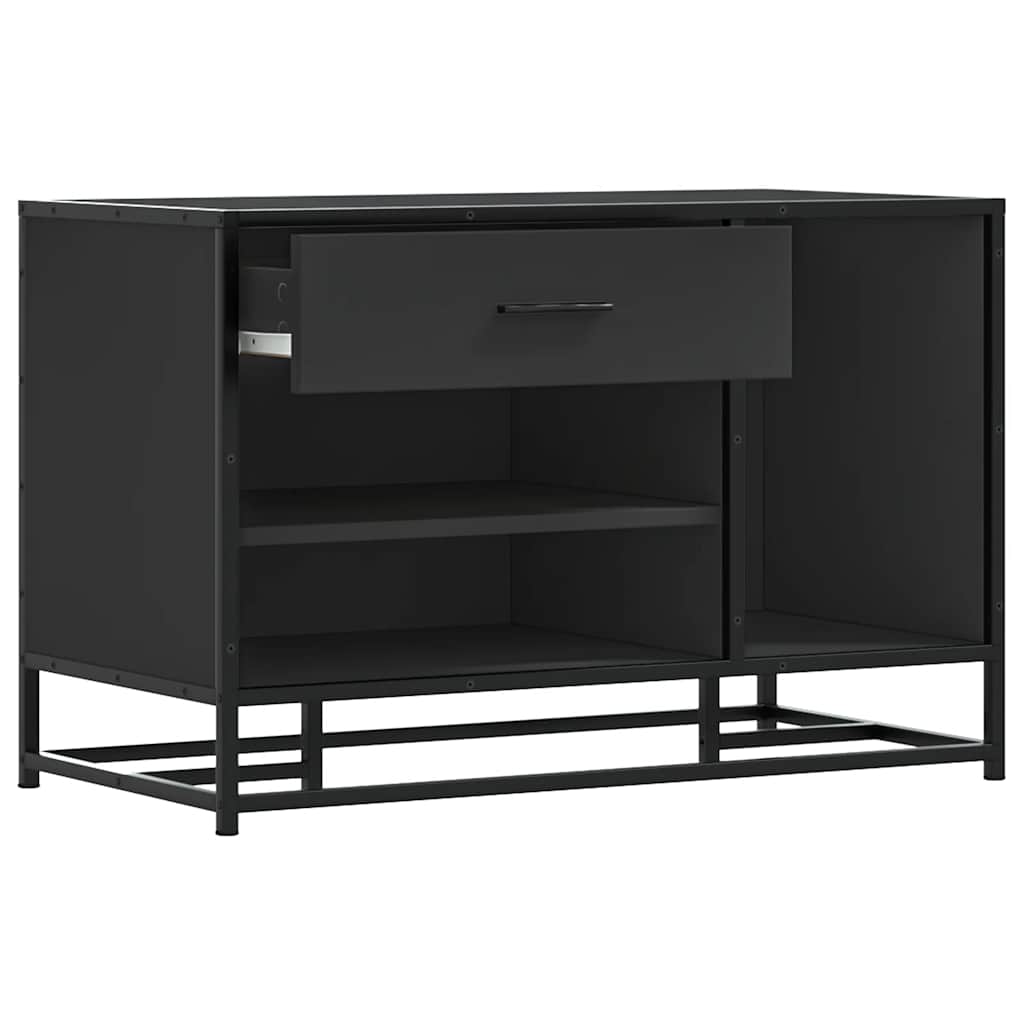 Sleek Black Shoe Bench, Engineered Wood & Metal, 80x40x53.5 cm