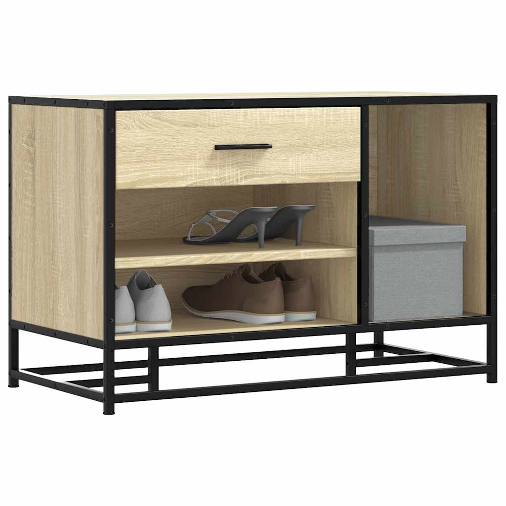 Sonoma Oak Shoe Bench 80x40x53.5cm | Engineered Wood & Metal