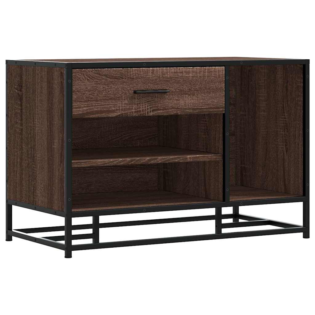 Stylish Brown Oak Shoe Bench - 80x40x53.5cm Engineered Wood & Metal