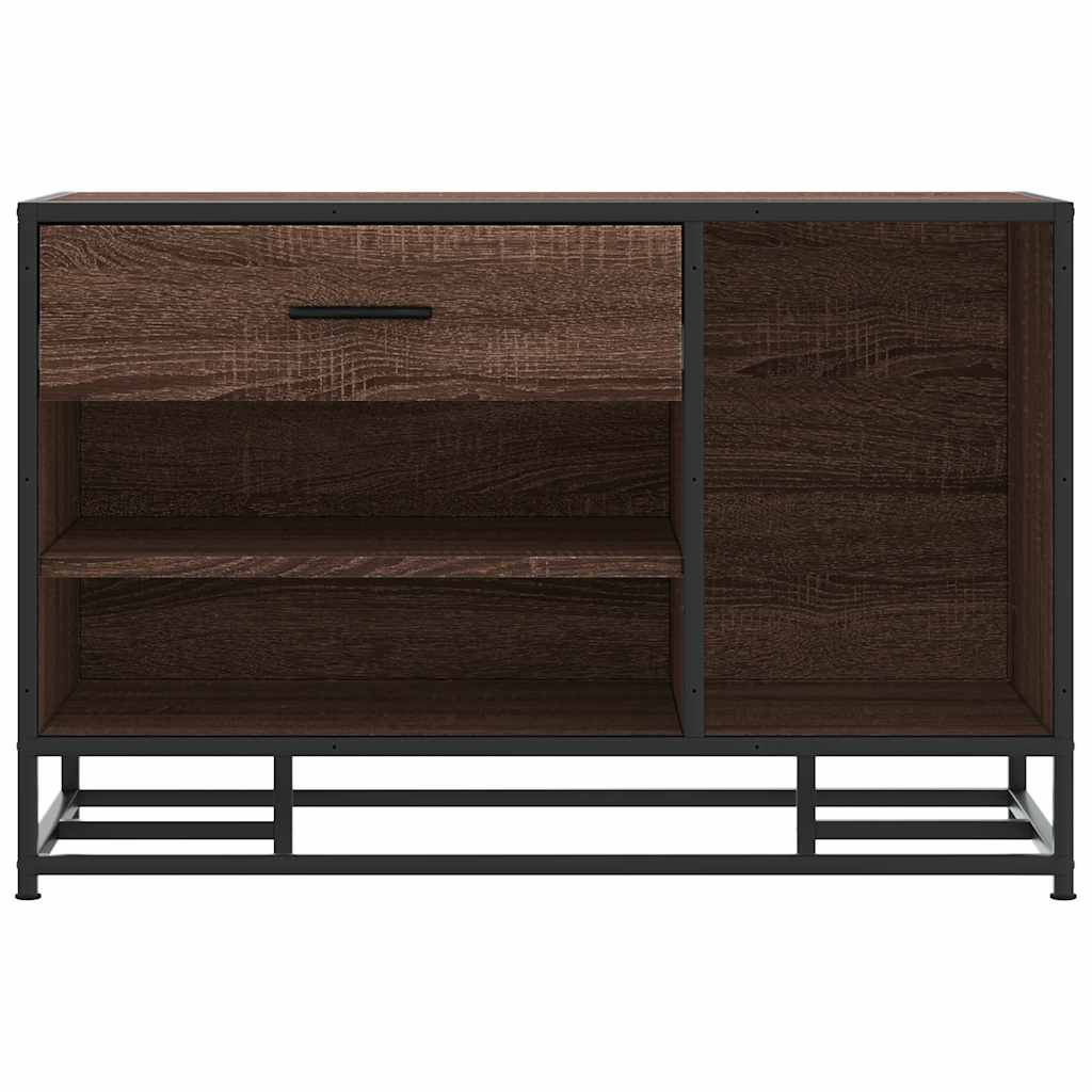 Stylish Brown Oak Shoe Bench - 80x40x53.5cm Engineered Wood & Metal