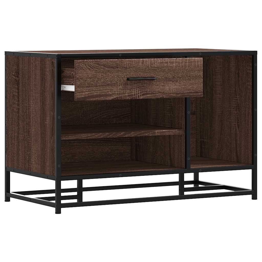 Stylish Brown Oak Shoe Bench - 80x40x53.5cm Engineered Wood & Metal