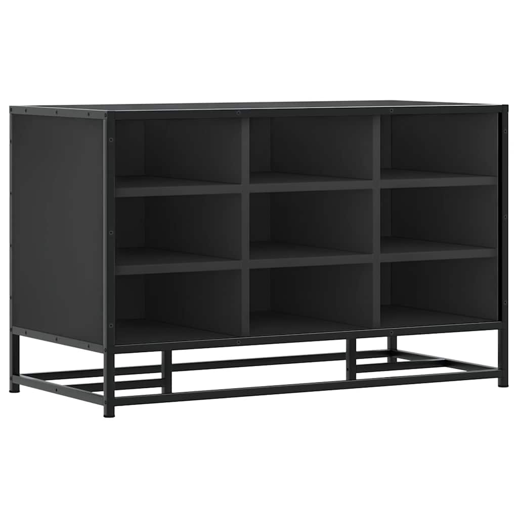 Sleek Black Shoe Bench 84x40x53.5 cm | Engineered Wood & Metal