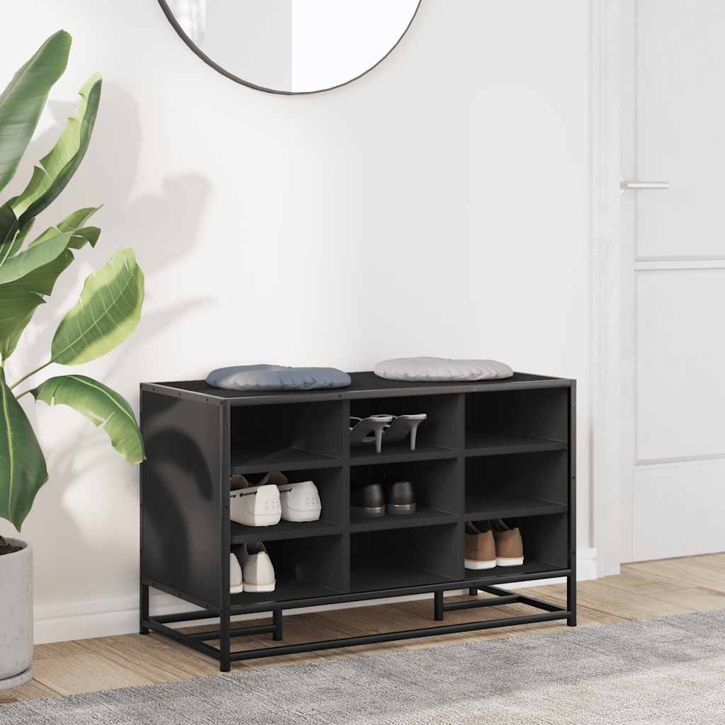 Sleek Black Shoe Bench 84x40x53.5 cm | Engineered Wood & Metal