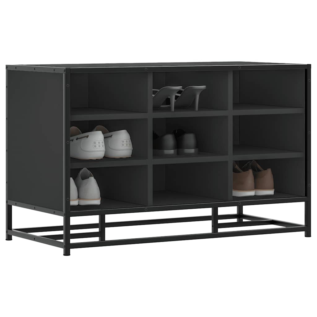 Sleek Black Shoe Bench 84x40x53.5 cm | Engineered Wood & Metal