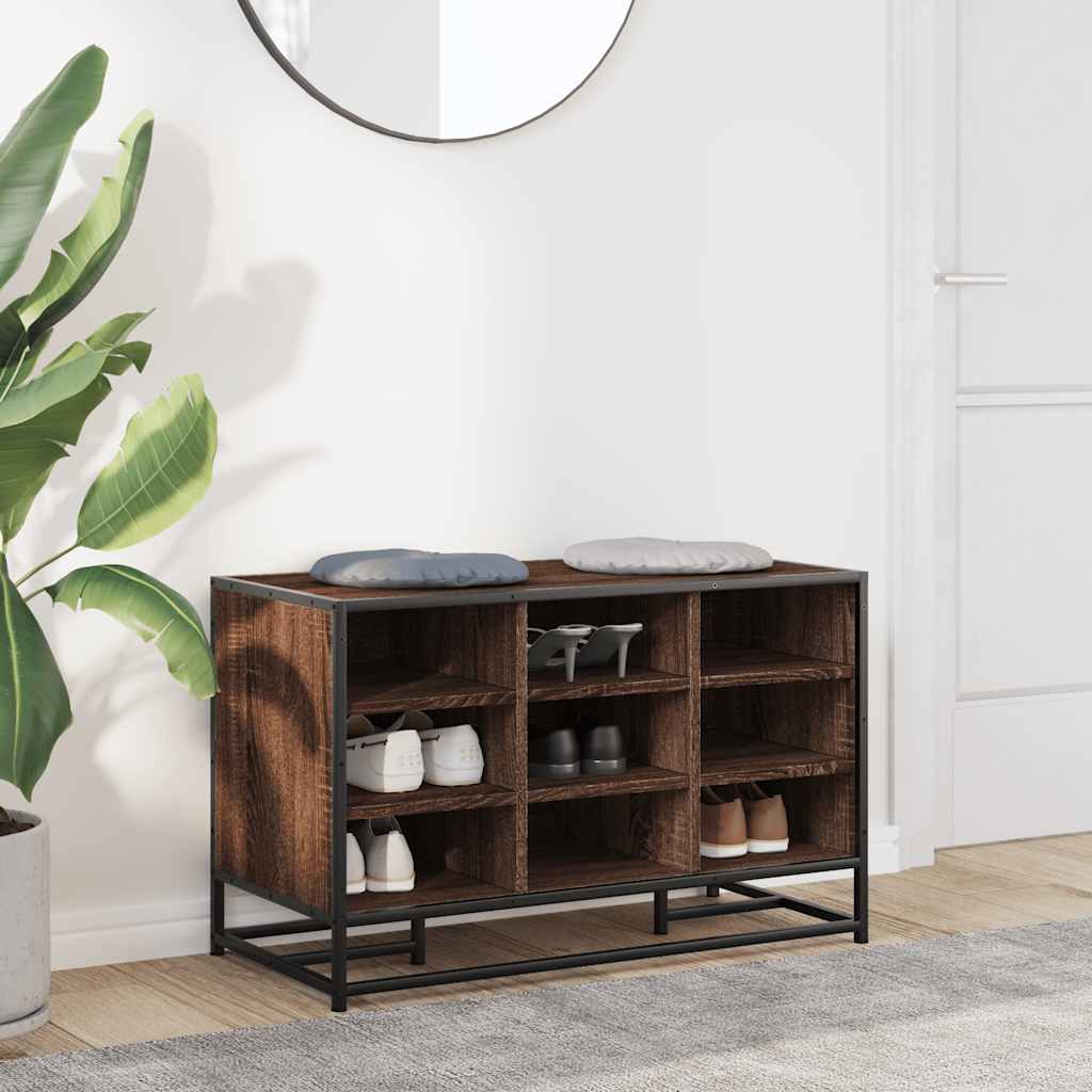 Brown Oak Shoe Bench - 84x40x53.5 cm, Engineered Wood & Metal