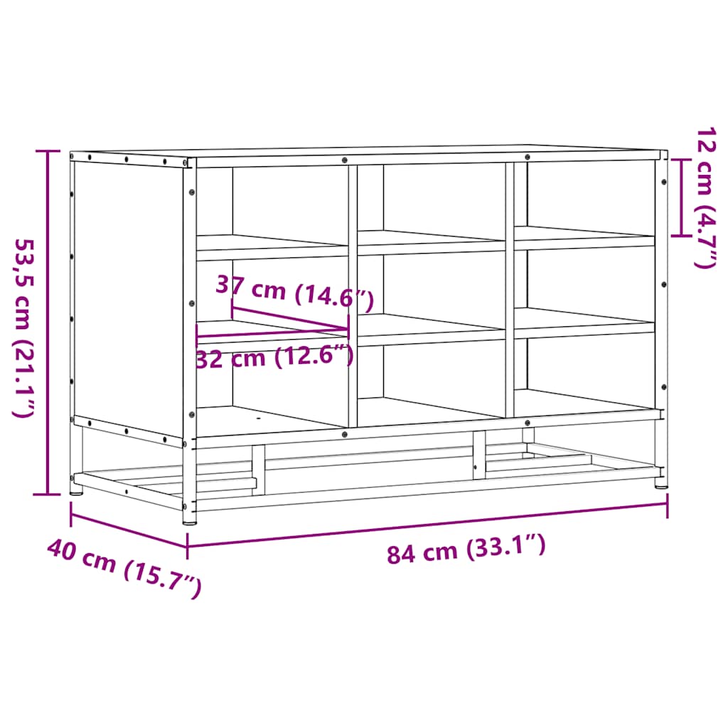 Brown Oak Shoe Bench - 84x40x53.5 cm, Engineered Wood & Metal