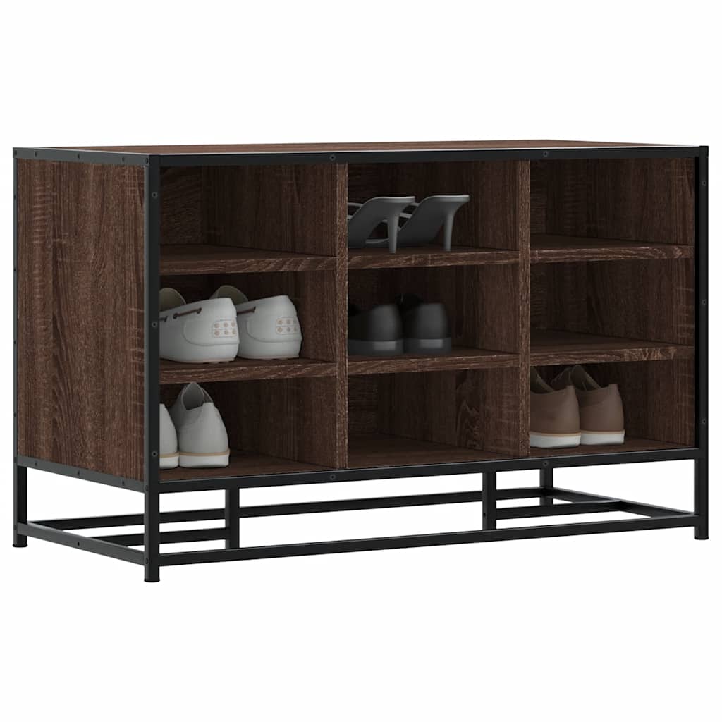 Brown Oak Shoe Bench - 84x40x53.5 cm, Engineered Wood & Metal