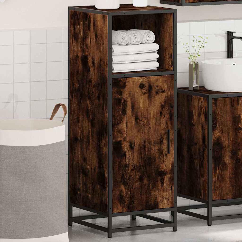 Smoked Oak Bathroom Cabinet 35x37.5x100cm - Engineered Wood