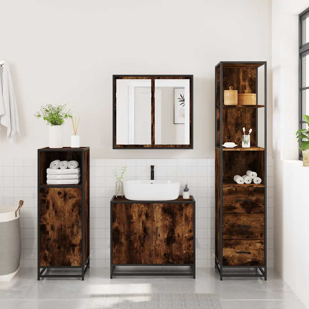 Smoked Oak Bathroom Cabinet - 35x37.5x166 cm Engineered Wood