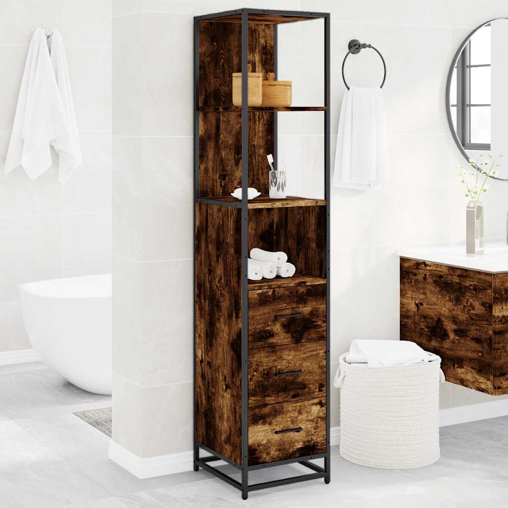 Smoked Oak Bathroom Cabinet - 35x37.5x166 cm Engineered Wood
