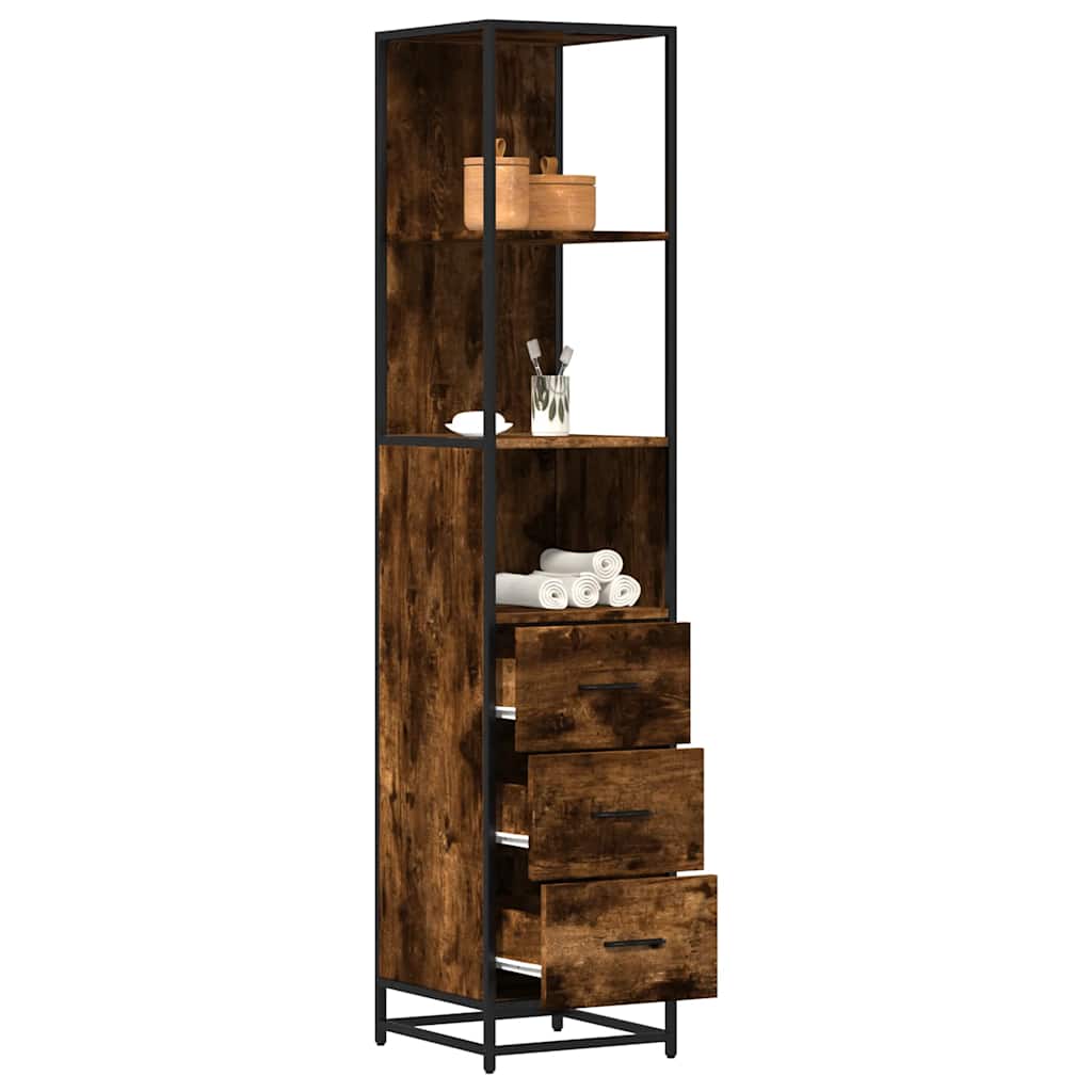 Smoked Oak Bathroom Cabinet - 35x37.5x166 cm Engineered Wood