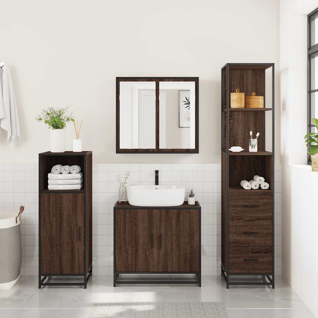 Brown Oak Bathroom Cabinet, 35x37.5x166 cm, Engineered Wood