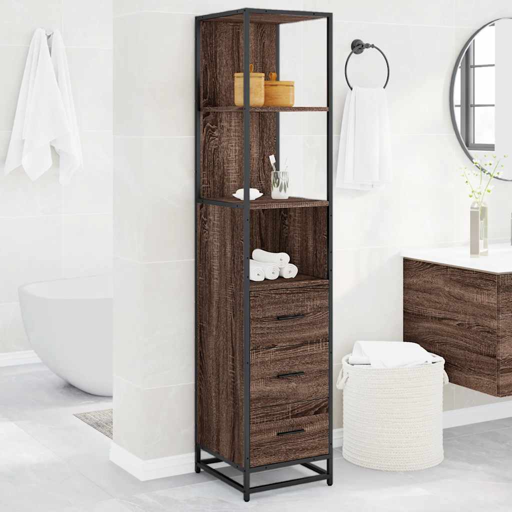 Brown Oak Bathroom Cabinet, 35x37.5x166 cm, Engineered Wood