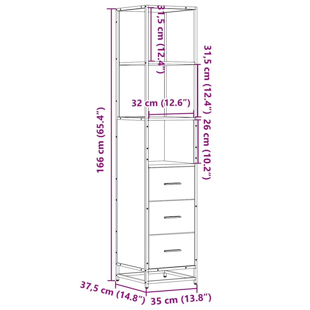 Brown Oak Bathroom Cabinet, 35x37.5x166 cm, Engineered Wood