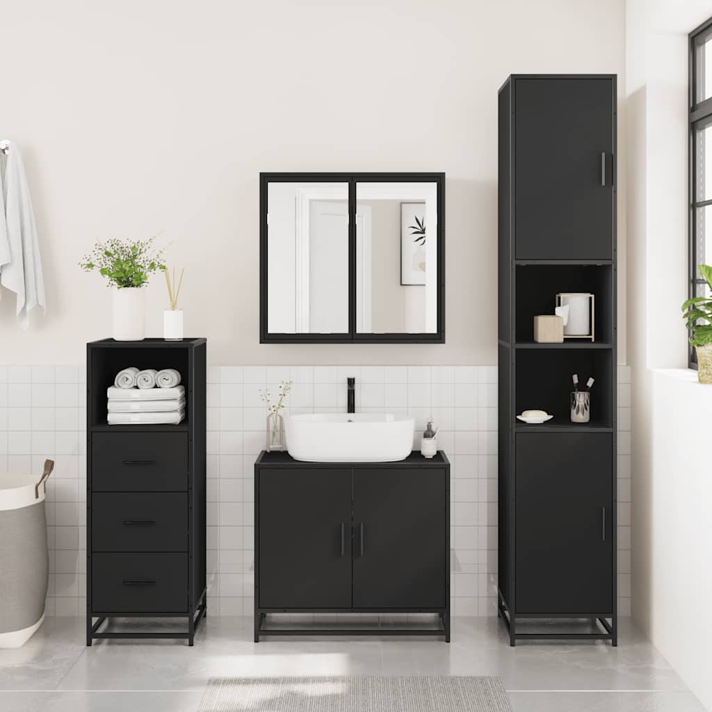 Stylish Black Bathroom Cabinet, 35x37.5x100 cm, Engineered Wood