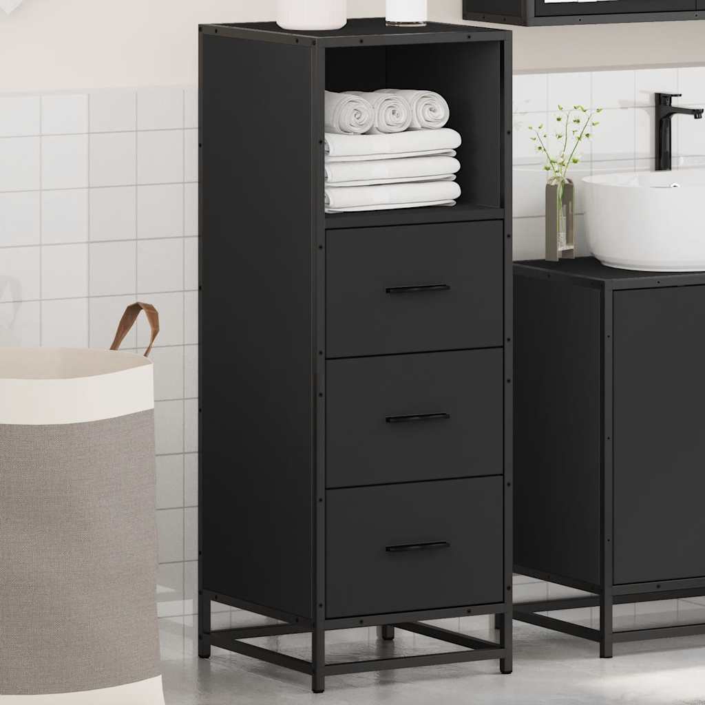 Stylish Black Bathroom Cabinet, 35x37.5x100 cm, Engineered Wood
