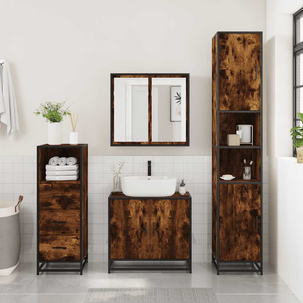 Smoked Oak Bathroom Cabinet 35x37.5x100 cm - Engineered Wood