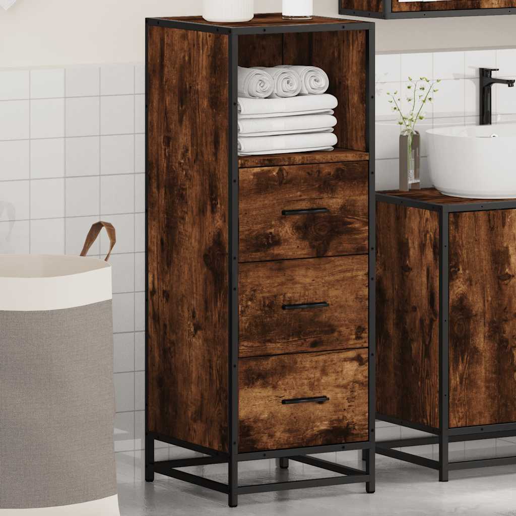 Smoked Oak Bathroom Cabinet 35x37.5x100 cm - Engineered Wood