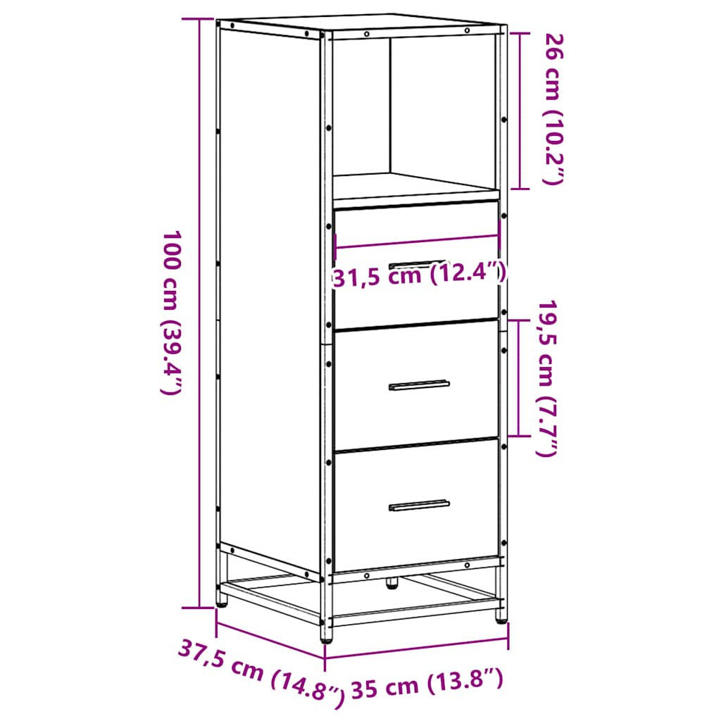 Smoked Oak Bathroom Cabinet 35x37.5x100 cm - Engineered Wood