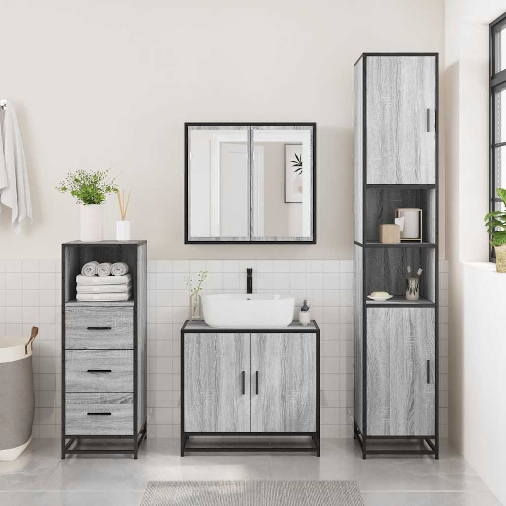 Grey Sonoma Engineered Wood Bathroom Cabinet, 35x37.5x100 cm
