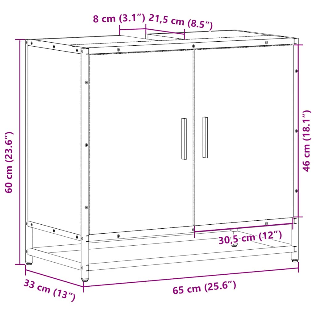 Sonoma Oak Bathroom Sink Cabinet, 65x33x60 cm, Engineered Wood