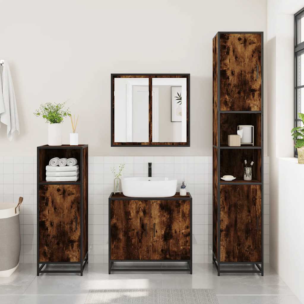 Smoked Oak Engineered Wood Bathroom Sink Cabinet 65x33x60 cm
