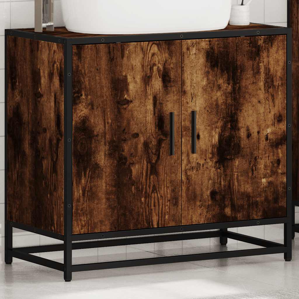 Smoked Oak Engineered Wood Bathroom Sink Cabinet 65x33x60 cm