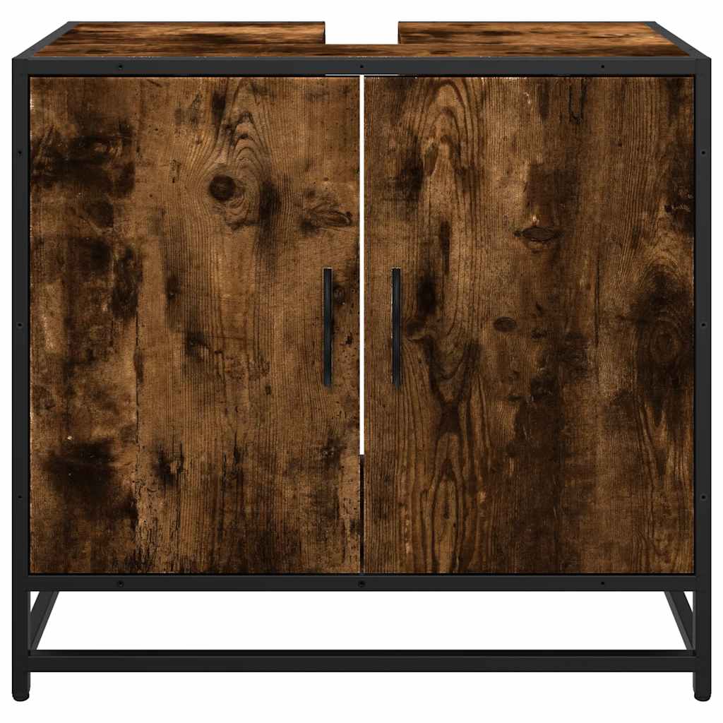 Smoked Oak Engineered Wood Bathroom Sink Cabinet 65x33x60 cm