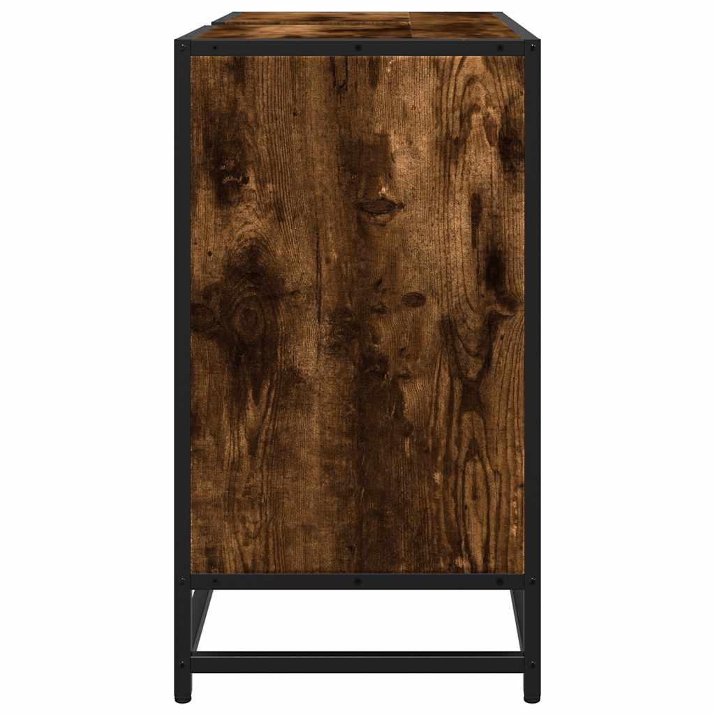 Smoked Oak Engineered Wood Bathroom Sink Cabinet 65x33x60 cm