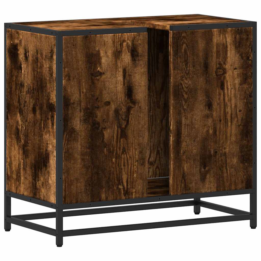Smoked Oak Engineered Wood Bathroom Sink Cabinet 65x33x60 cm