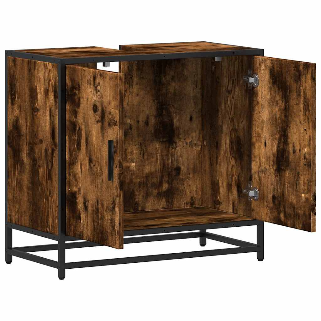 Smoked Oak Engineered Wood Bathroom Sink Cabinet 65x33x60 cm