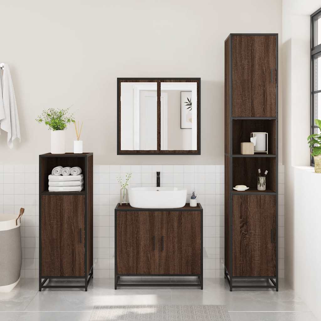 Brown Oak Bathroom Sink Cabinet 65x33x60 cm - Engineered Wood