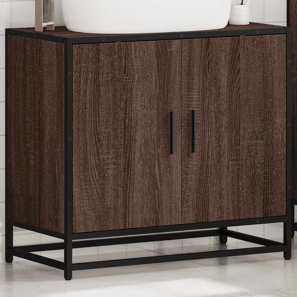 Brown Oak Bathroom Sink Cabinet 65x33x60 cm - Engineered Wood