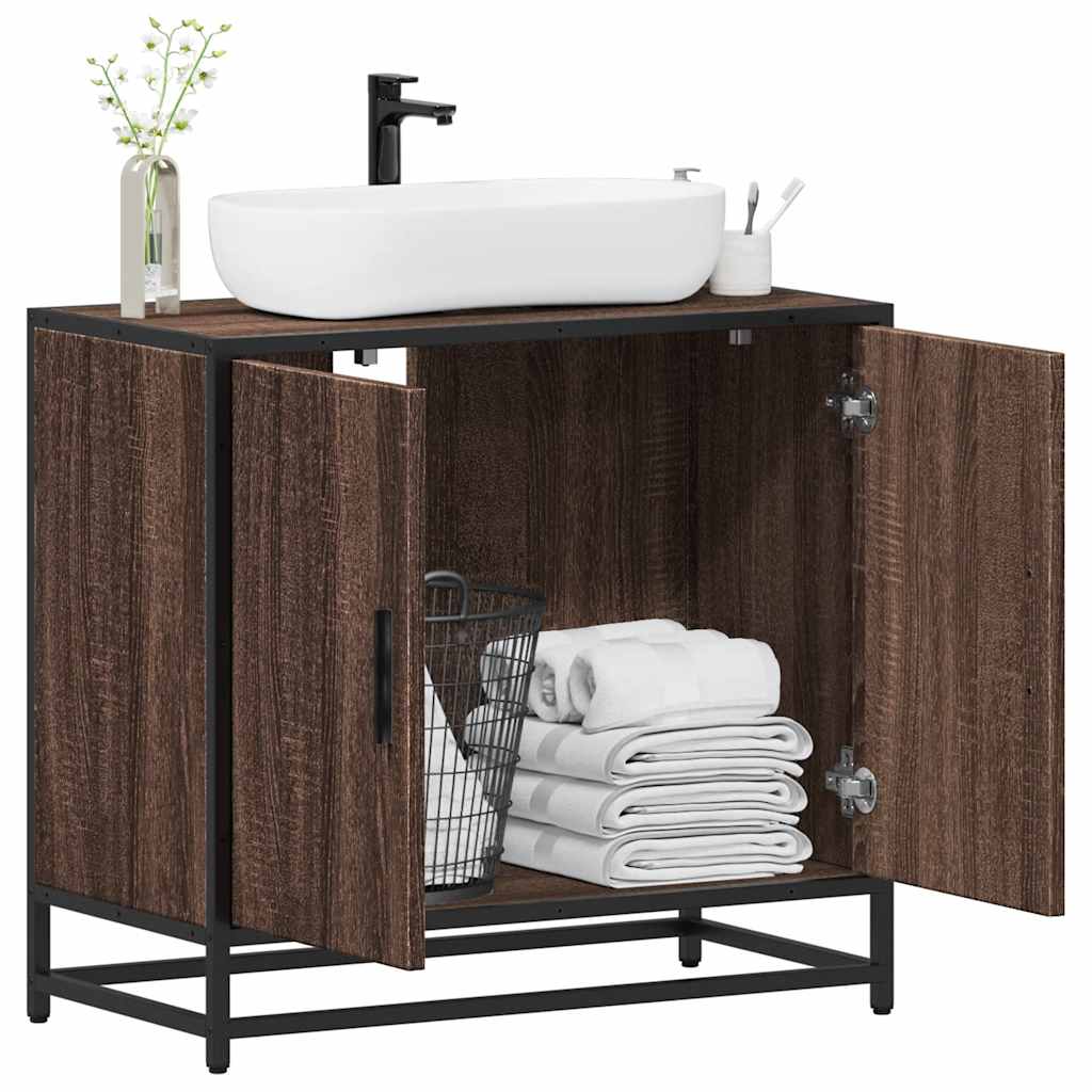 Brown Oak Bathroom Sink Cabinet 65x33x60 cm - Engineered Wood