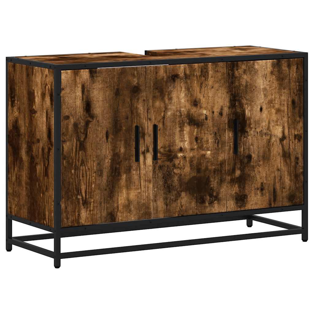 Smoked Oak Bathroom Sink Cabinet 90x33x60 cm - Engineered Wood